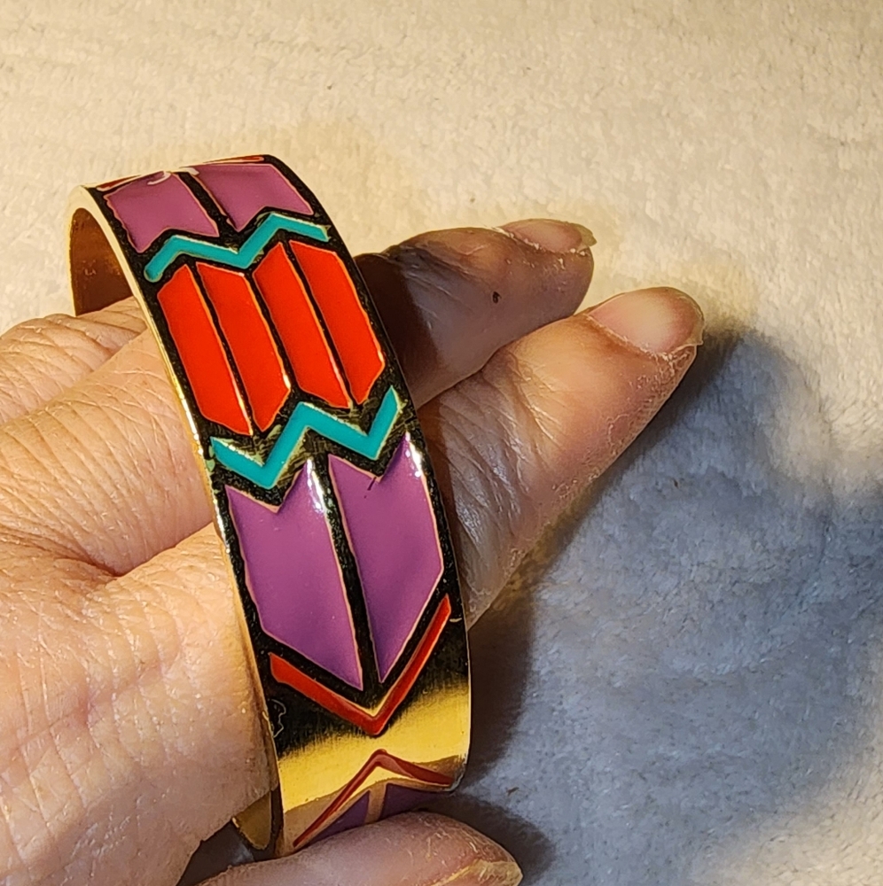 Ettika Enamel Statement Bangle Bold Geometric Des… - image 3